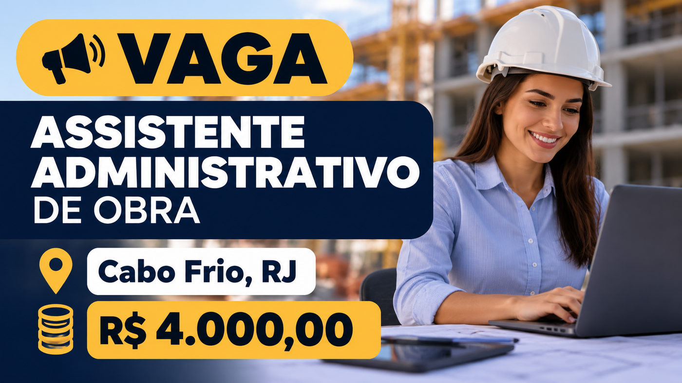 VAGA ASSISTENTE ADMINISTRATIVO DE OBRA - Cabo Frio, RJ 4 MIL